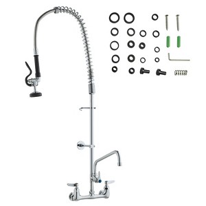 VEVOR Industrial Sink Faucet, 44" Tall, 8" Apart, 12" Rotating Spout, Wall Mounted, Brass Made with Extendable Sprayer, Silver - 1 of 4