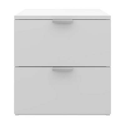 Matte White Modern 2-Drawer Nightstand with Silver Pulls