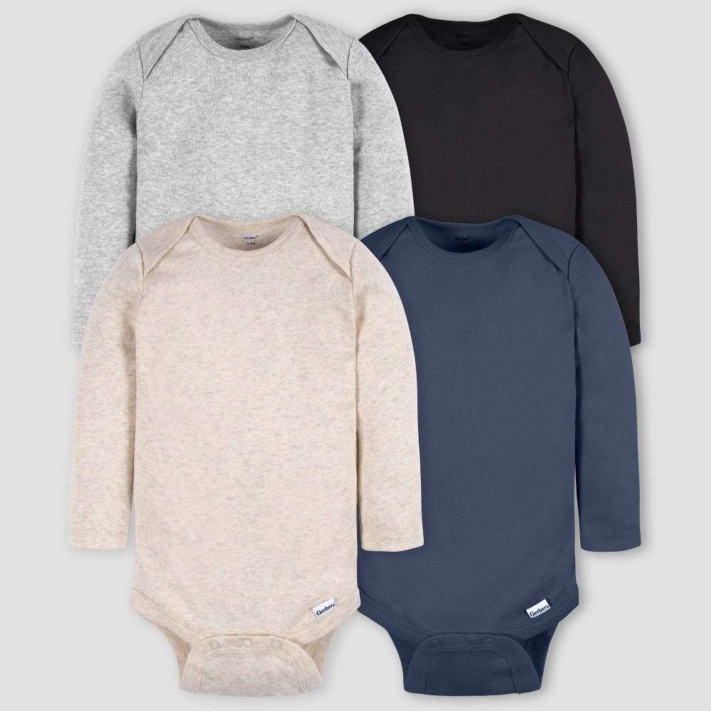 Gerber Baby 4pk Tonal Long Sleeve Bodysuit - Dark Brown 24M