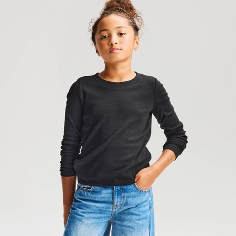Футболка Cat & Jack Long Sleeve Fitted T-Shirt для девочек, цвет: Чёрный