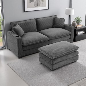 L-Shaped Sectional Sofa with Ottoman, USB & Cup Holders, Modular - 1 of 4