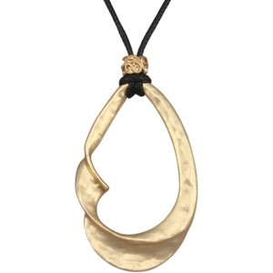 Leather and Wood Necklace Chunky Circle Pendant Boho Jewelry for Women - 1 of 4