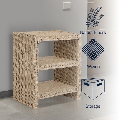Natural Rattan and Mango Wood 3-Tier End Table