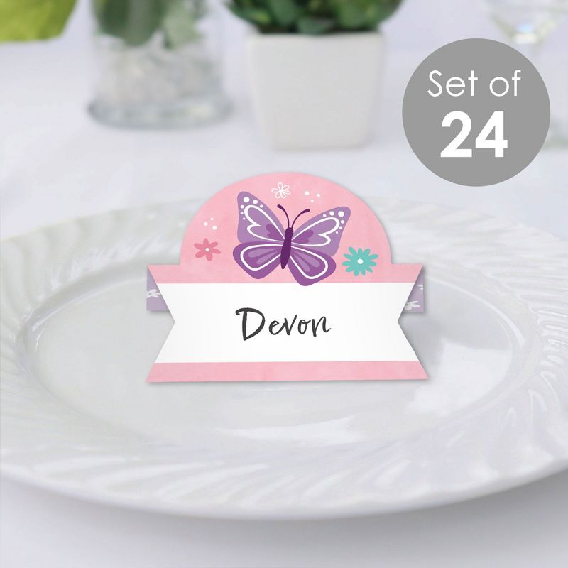 Big Dot of Happiness Beautiful Butterfly - Floral Baby Shower or Birthday Party Tent Buffet Card - Table Setting Name Place Cards - Set of 24, 2 of 9