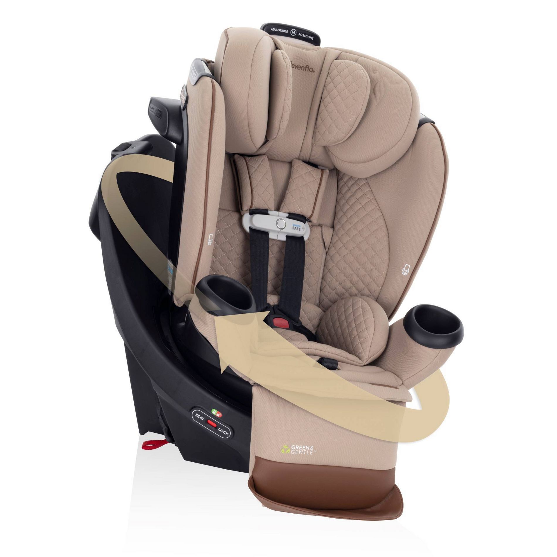 Evenflo Gold Revolve 360 Extend All-in-One Rotating Convertible Car Seat with SensorSafe- Travertine