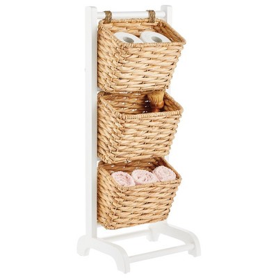 Mdesign Water Hyacinth 3-tiered Storage Baskets Floor Stand - Black/black  Wash : Target