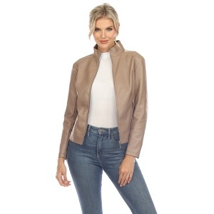 Women's Classic Biker Faux Leather Jacket - White Mark - 1 of 4