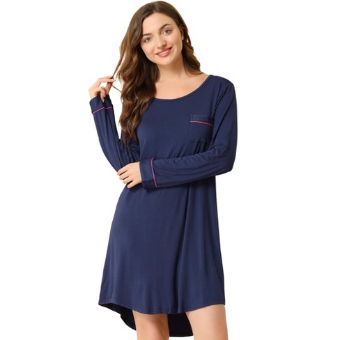 Allegra K Women's Soft Long Sleeve Mini Lounge Dress Nightgown Purple ...