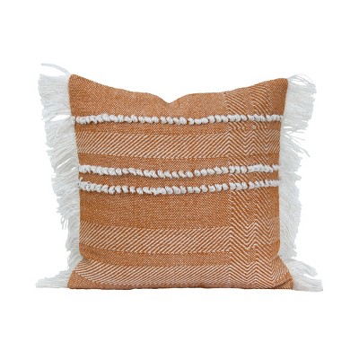 Orange Striped Hand Woven 20x20" Outdoor Decorative Throw Pillow with Hand Tied Fringe - Foreside Home & Garden