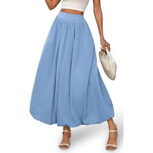 Women's Y2K Bubble Hem Maxi Skirt - Puffy A-Line Long Skirt with Pockets & Elastic Waist Airy Blue - 1 of 4