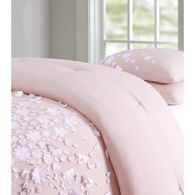 Blush King Microfiber Comforter Set with Decorative Flowers