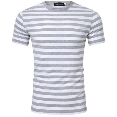 Men's Casual T-Shirt Crewneck Cotton Spandex Striped Short Sleeve Tops T-Shirts Classic Fit Basic Pullover