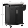 Kitchen Island on Wheels, Rolling Kitchen Cart with Stainless Steel Countertop, Drawer, Towel Rack and Spice Rack, Utility Storage Trolley - 3 of 4