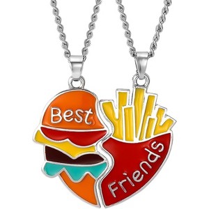 2 Pcs Friendship Pendant Necklace for Women 2-Split Best Friend Forever Necklace Funny Burger and Fries Statement Necklace Teen Girls Jewelry - 1 of 4