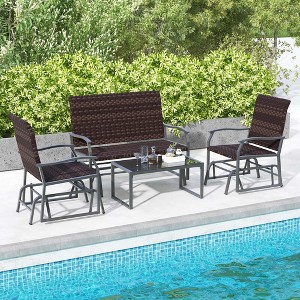 Costway 4 Piece Patio Gliding Set with Tempered Glass Coffee Table Quick Dry Foam Poolside All Weather - 1 of 4