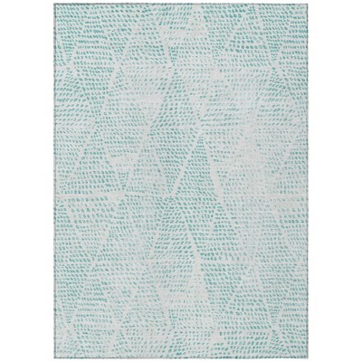 Aqua And Ivory Geometric Washable Indoor Outdoor Area Rug