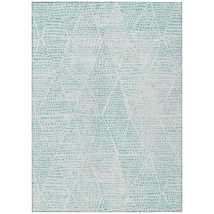 Aqua And Ivory Geometric Washable Indoor Outdoor Area Rug - 1 of 4
