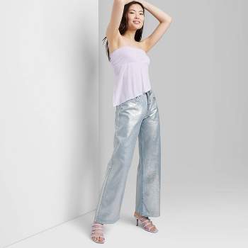 Women's High-Rise Wide Leg Coated Baggy Jeans - Wild Fable™ Silver Metallic
