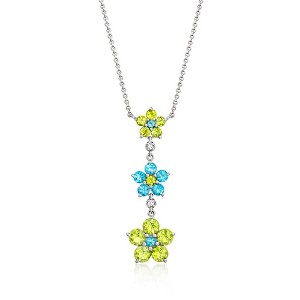 Ross-Simons 1.50 ct. t.w. Peridot and .70 ct. t.w. Swiss Blue Topaz Floral Y-Necklace With White Topaz in Sterling Silver Size 18 - 1 of 3