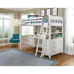 Twin Highlands Loft Bed with Desk and Hanging Nightstand White - Hillsdale Furniture