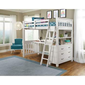 Twin Highlands Kids' Loft Bed with Desk and Hanging Nightstand White - Hillsdale Furniture