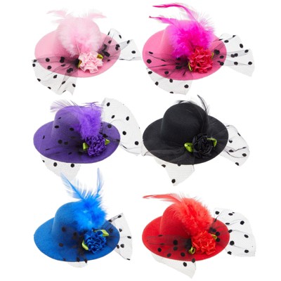Mini Hat Hair Clip - 6 Pack Decorative Hair Accessories for Baby, Kid, and Lady, Fascinator Hats for Party, Tea Cocktail Party Flowers 6 colors, 3.2"
