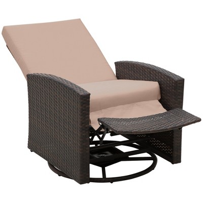 Outsunny Patio Recliner, Outdoor Reclining Chair With Flip-up Side Table,  All-weather Wicker Metal Frame Chaise With Footrest, Cushions : Target