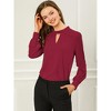 INSPIRE CHIC Women's Office Keyhole Elegant Stand Collar Long Sleeve Back Neck Button Blouse - 2 of 4