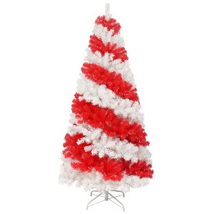 6FT Artificial Christmas Tree with 300 LED Lights, 900 Bendable Branches, Candy Cane Style Creative Holiday Xmas Decoration - 1 of 4