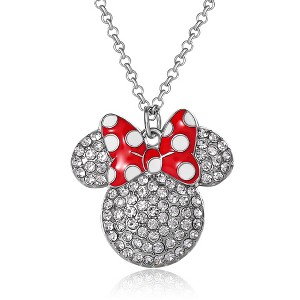 Disney Minnie Mouse Fashion Red Polka Dot Bow Crystals Pave Necklace - 1 of 4