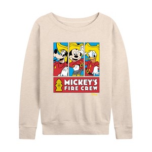 Women's - Disney - Firefighter Mickey & Friends Lightweight French Terry Wide Neck Long Sleeve Shirt - 1 of 4