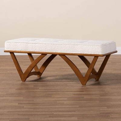 Chenoa Cream Boucle Fabric and Walnut Wood Bench