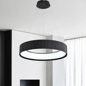 BAOURE Modern 1 Ring Chandelier Dimmable LED Black Chandeliers 23.62in Round Pendant Light for Dining Room Kitchen Island Living Room Bedroom - 1 of 4