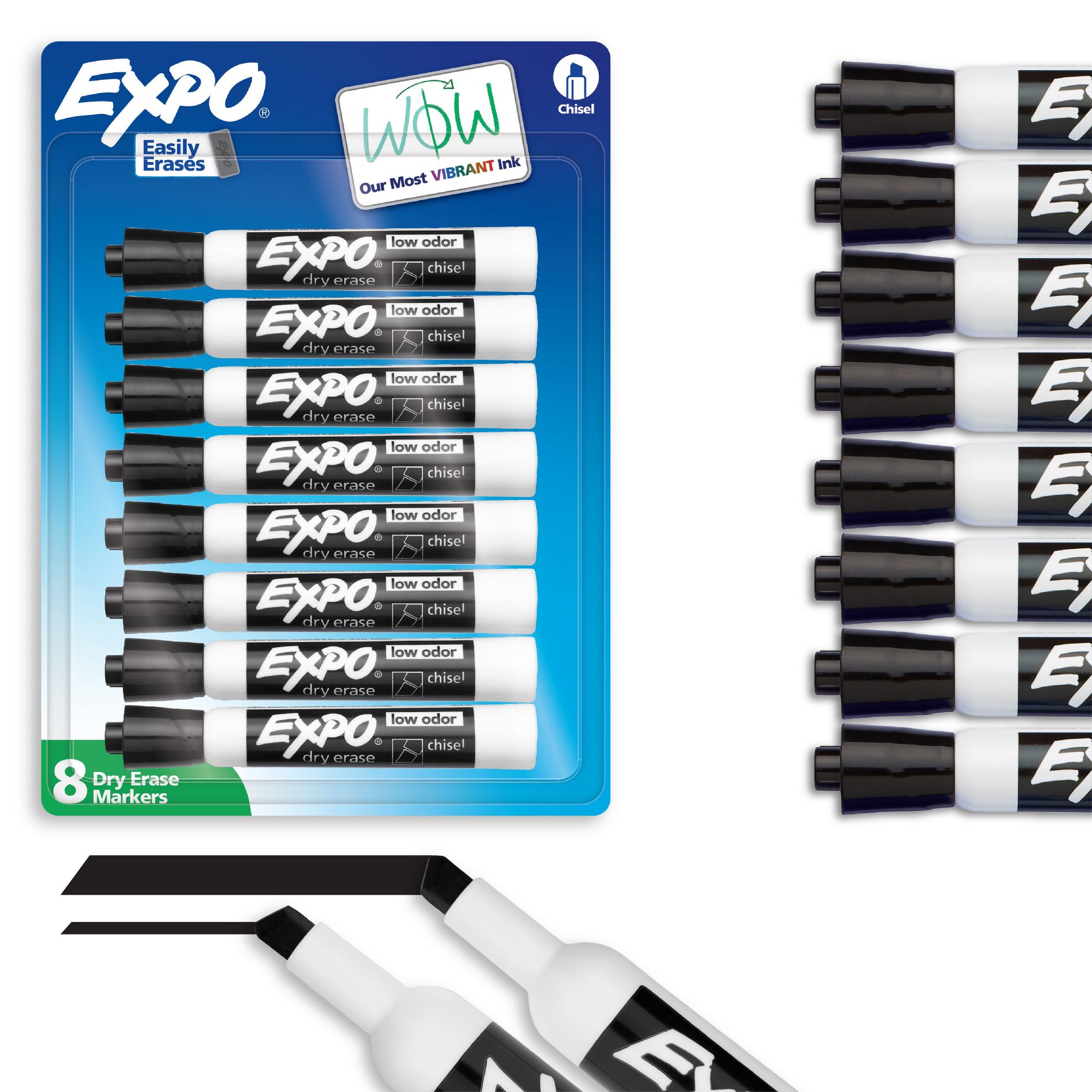 Expo 8pk Dry Erase Markers Chisel Tip Black: Bold Point, Art & Office Supplies, Ages 6+, No Choking Hazard