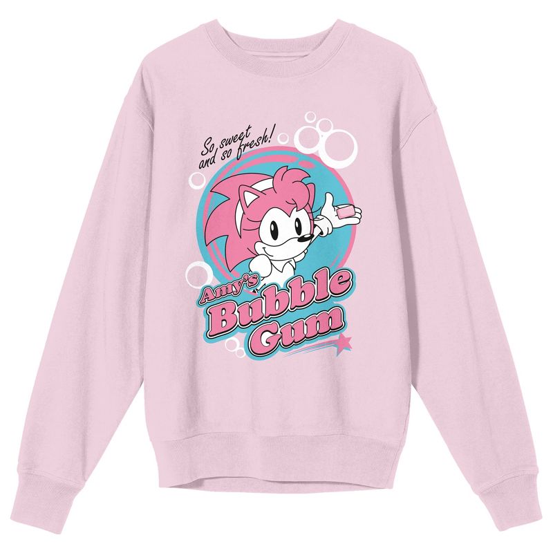 Sonic The Hedgehog Amy's Bubblegum Logo Crew Neck Long Sleeve Cradle Pink Women's Sweatshirt, 1 of 3