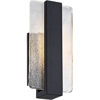 Possini Euro Design Modern Wall Light Sconce LED Black Hardwired 11 3/4" High Fixture Piastra Glass for Bedroom Bathroom Hallway