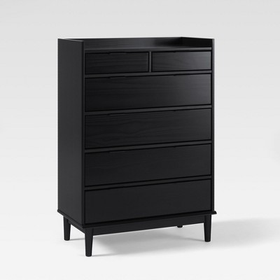 Saracina Home Mid Century Modern Solid Wood 6 Drawer Vertical Dresser Black