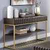 Cilker 2 Drawers Sofa Table Walnut/Gold - miBasics: Elegant Steel Frame, Open Shelf Storage, MDF Veneer - 4 of 4