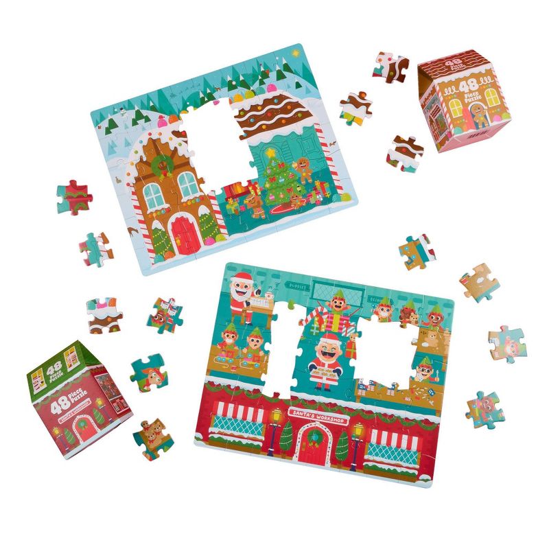 Buffalo Games Stocking Stuffer: Santas Workshop &#38; Gingerbread House - Kids Jigsaw Puzzles - 2pk/48pc, 2 of 7