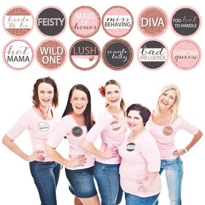 Big Dot of Happiness Bride Squad - Rose Gold Bridal Shower or Bachelorette Party Funny Name Tags - Party Badges Sticker Set of 12