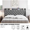 Upholstered Platform Bed w/ Charging Station, Wingback Headboard & Storage Shelf, Linen Fabric, Light Gray (Full/Queen/King) - 4 of 4