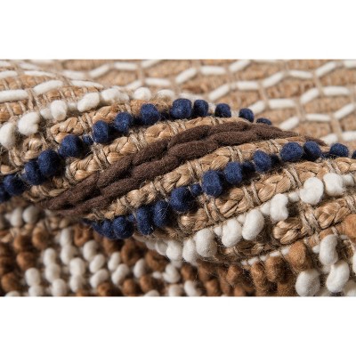 Handwoven Ivory and Brown Wool Cotton Geometric 6' x 9' Area Rug