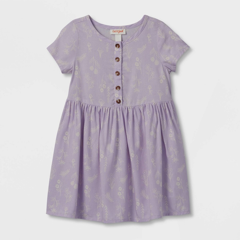 Size 4T Toddler Girls' Floral Button-Front Short Sleeve Dress - Cat & Jack Purple 