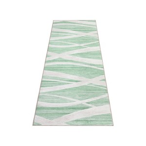 Faux Wool Modern Stripe Pattern Printed Area Rug with Ultra Low Pile, Machine Washable, Stain Resistant, Pet-Friendly, Non-Shedding, Bordered Edges - 1 of 4