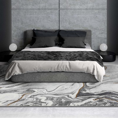 Gray Marble Abstract Pattern 8' x 10' Synthetic Area Rug