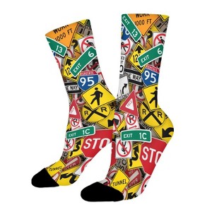 Driving Instructor Fun Road Sign Women Printed Crew Socks Funny Funky Socks Soft Polyester Novelty Gifts for Artists Men - 1 of 1