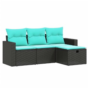 vidaXL 4 Piece Patio Sofa Set with Cushions Black Poly Rattan - Black without storage - 1 of 4