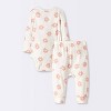 Baby 2pc Floral Wide Ribbed Top & Bottom Set - Cloud Island™ Cream - 2 of 4