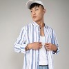 Campus Sutra Men Men's Sky Blue & Chalk White Striped Fringe Shirt - 2 of 4