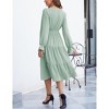 Women's Casual Wrap V Neck Midi Dress Long Sleeve Smocked Waist Tiered A Line Pleated Flowy Long Dress - 4 of 4